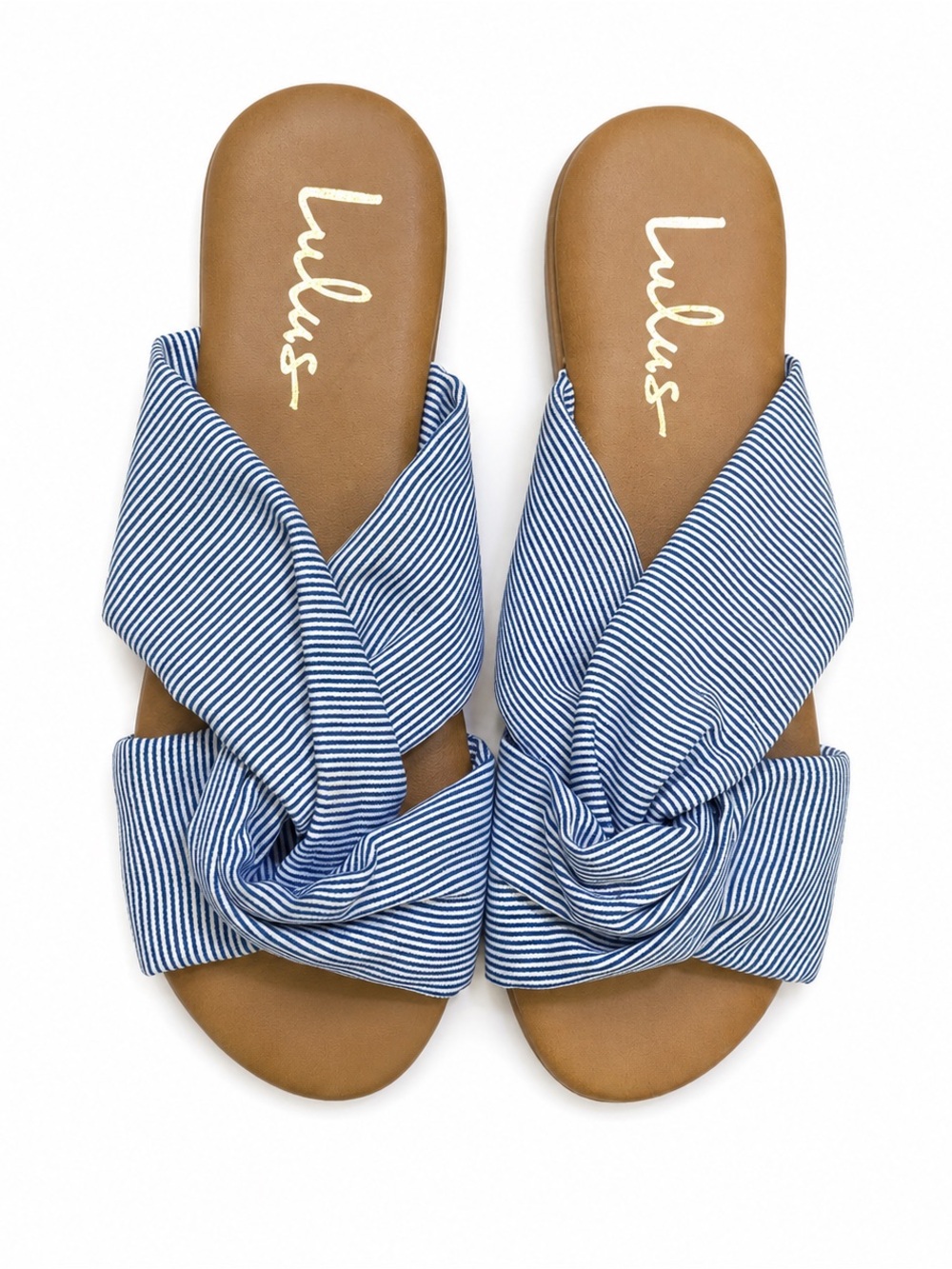 Lulu's Navy & White Striped Twist Slide Sandals